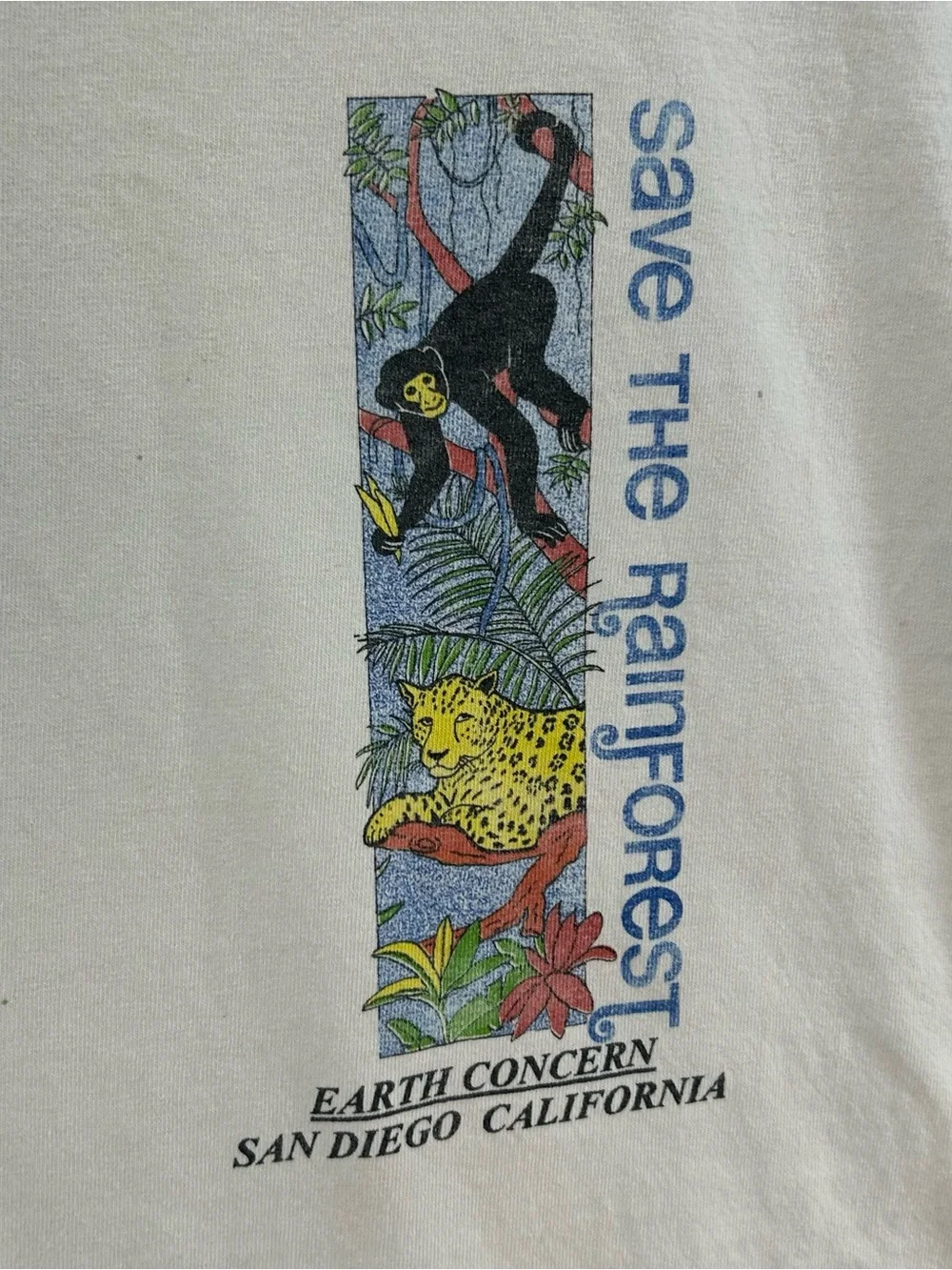Vintage Save The Rainforest Shirt Mens XL White Animals Environmental USA Made